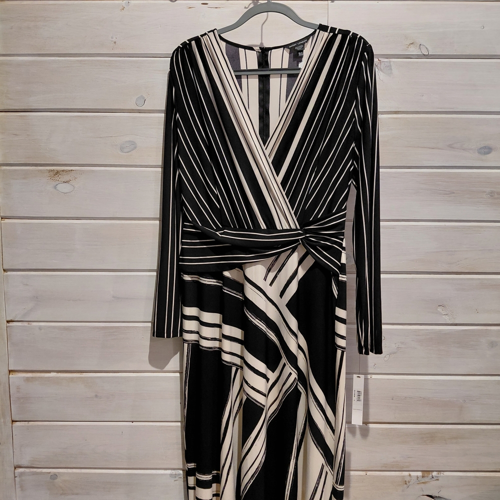 Elegant Black and White Striped Dress